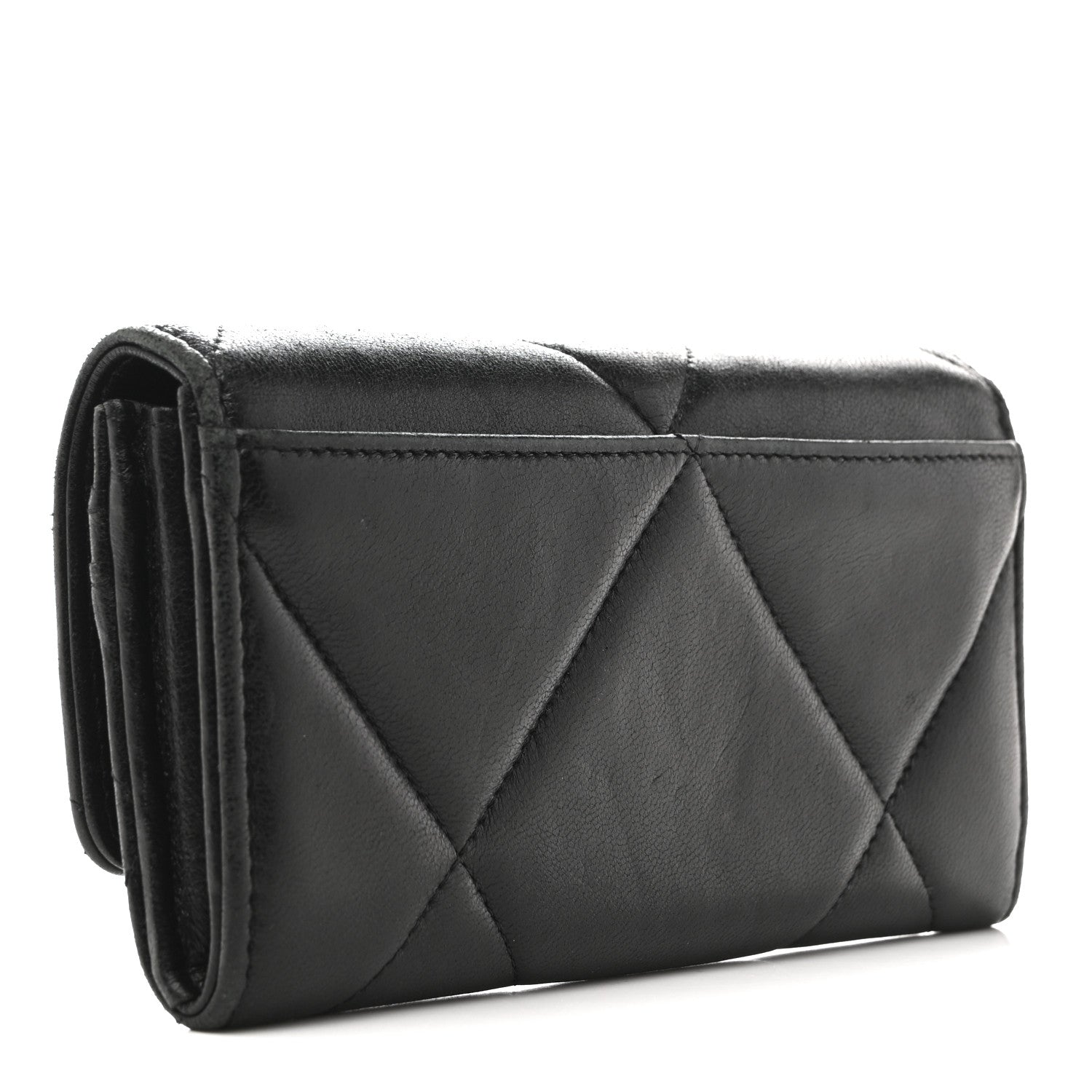 Chanel Shiny Goatskin Quilted Chanel 19 Flap Wallet Black 3 of 13