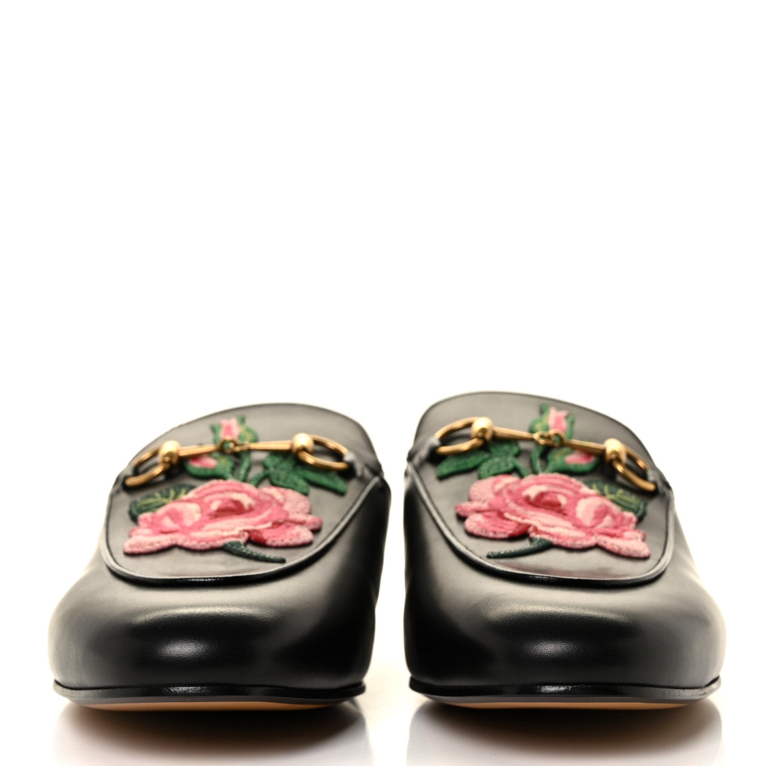 Gucci Calfskin Flower Embroidered Princetown Slippers 40 Black 2 of 9
