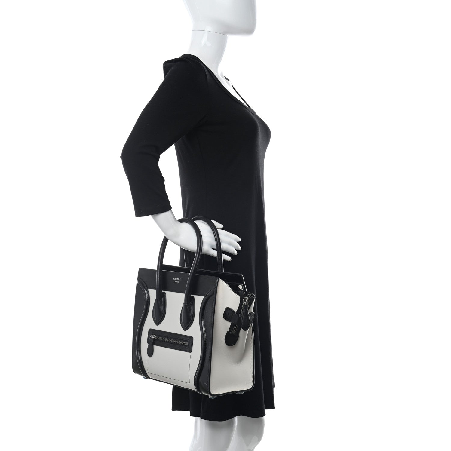 Celine Smooth Calfskin Lizard Embossed Micro Luggage White Black 2 of 17