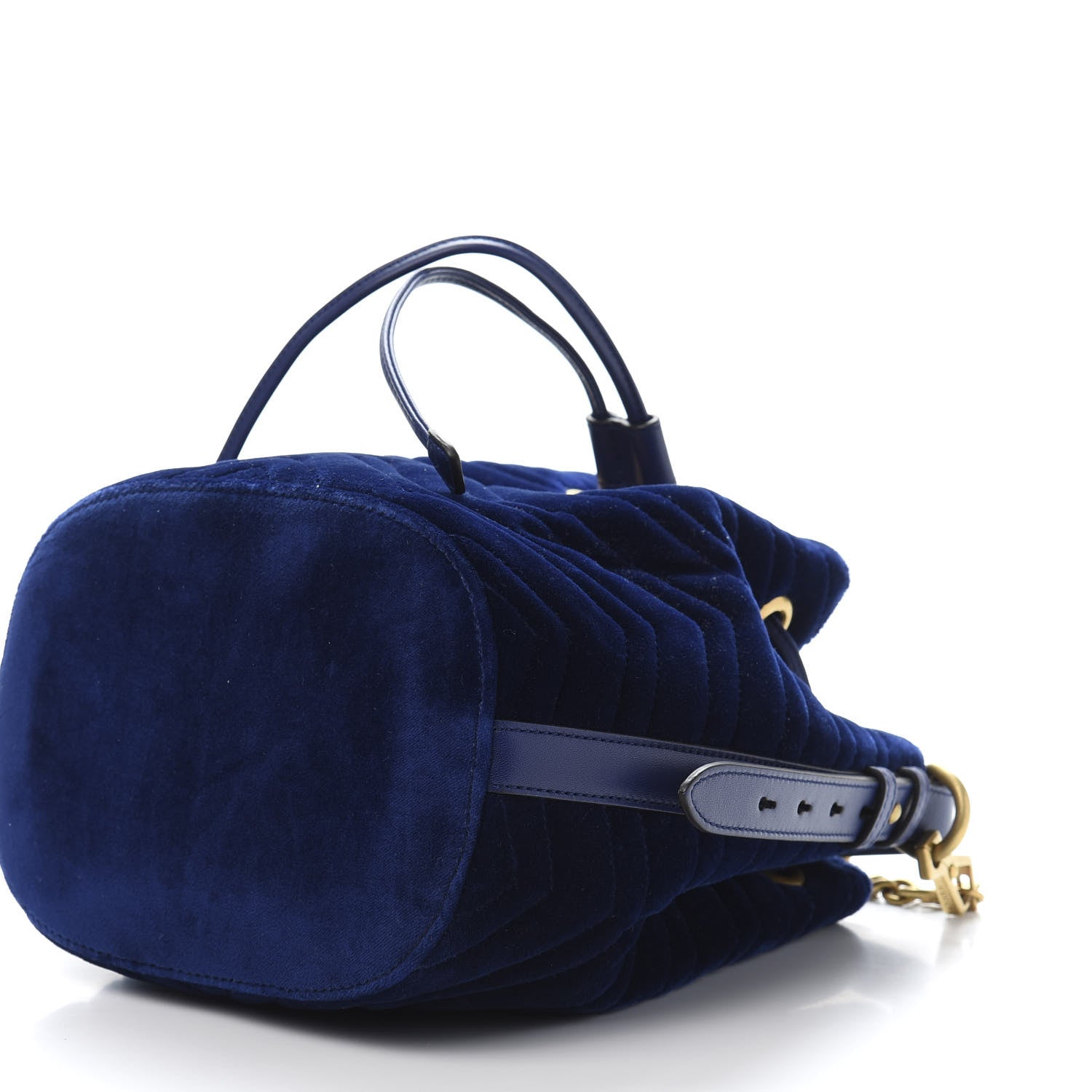Gucci Velvet Matelasse GG Marmont Bucket Bag Cobalt Blue 11 of 13