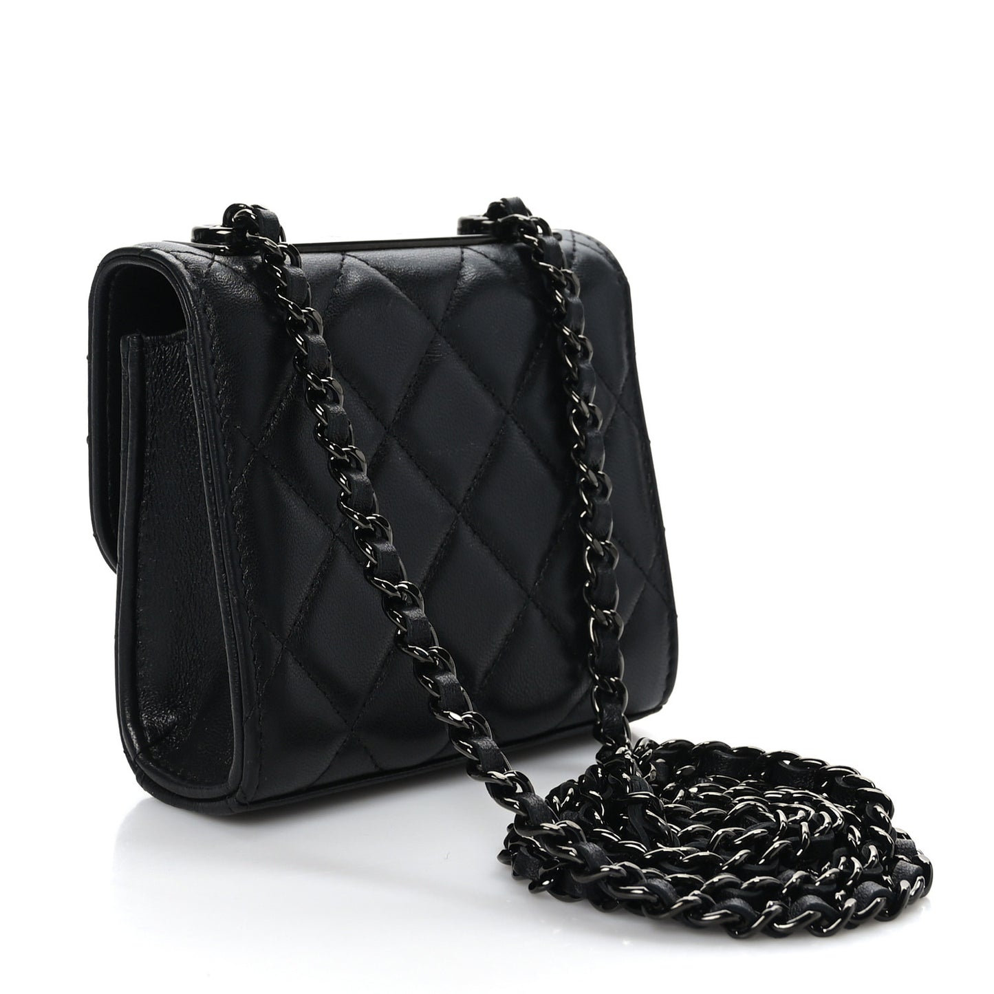 Lambskin Quilted Mini Trendy CC Clutch With Chain So Black