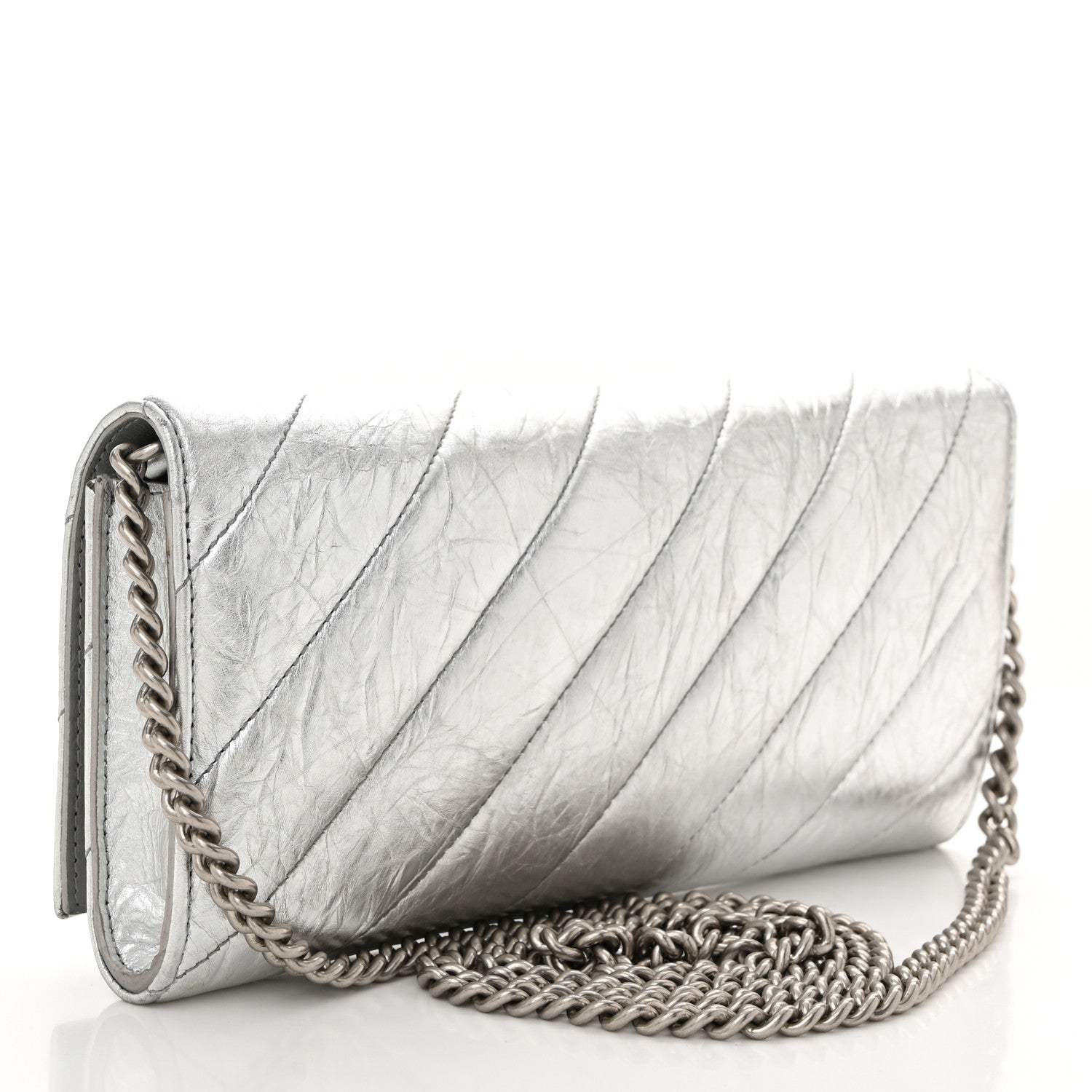 Balenciaga Metallic Calfskin Quilted Crush Wallet On Chain Silver 3 of 13