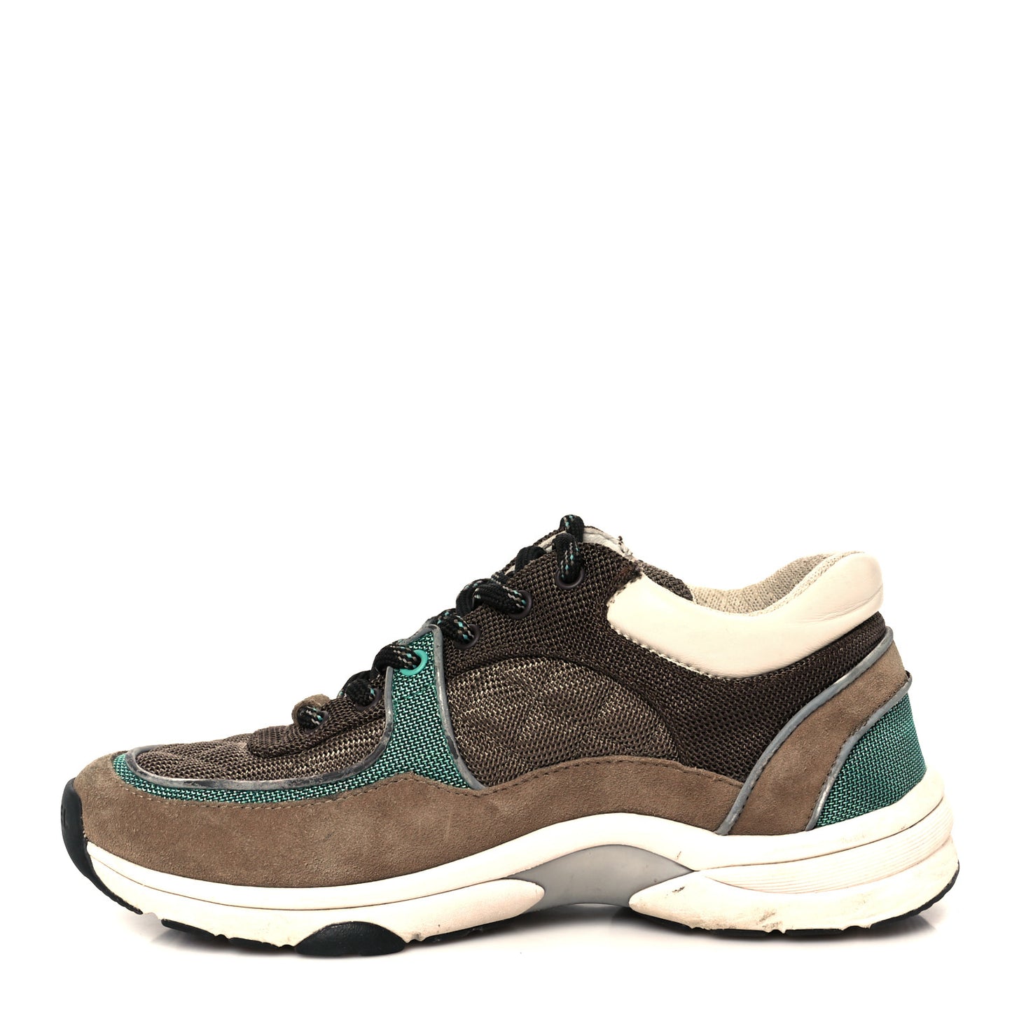Nylon Calfskin Suede Womens CC Sneakers 37.5 Brown Green
