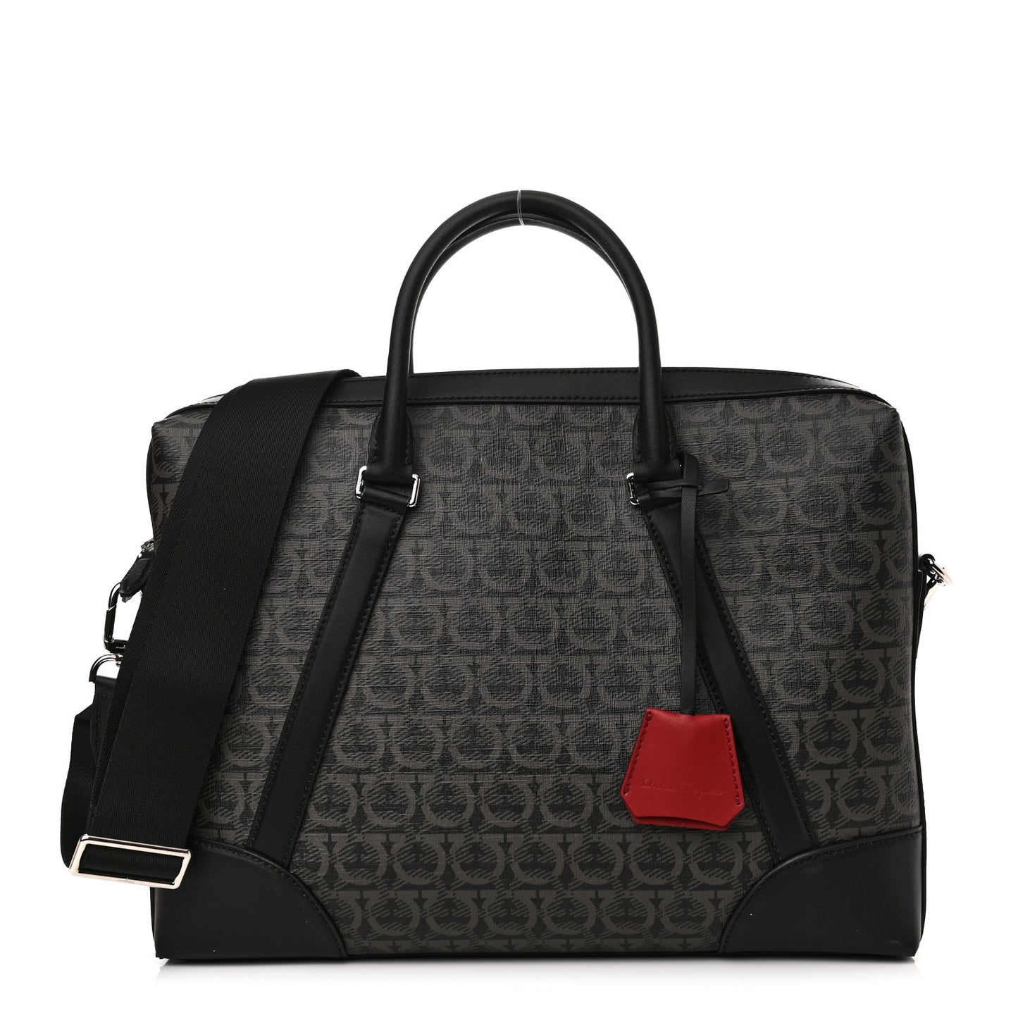 Gancini Monogram Calfskin Briefcase Black Grey
