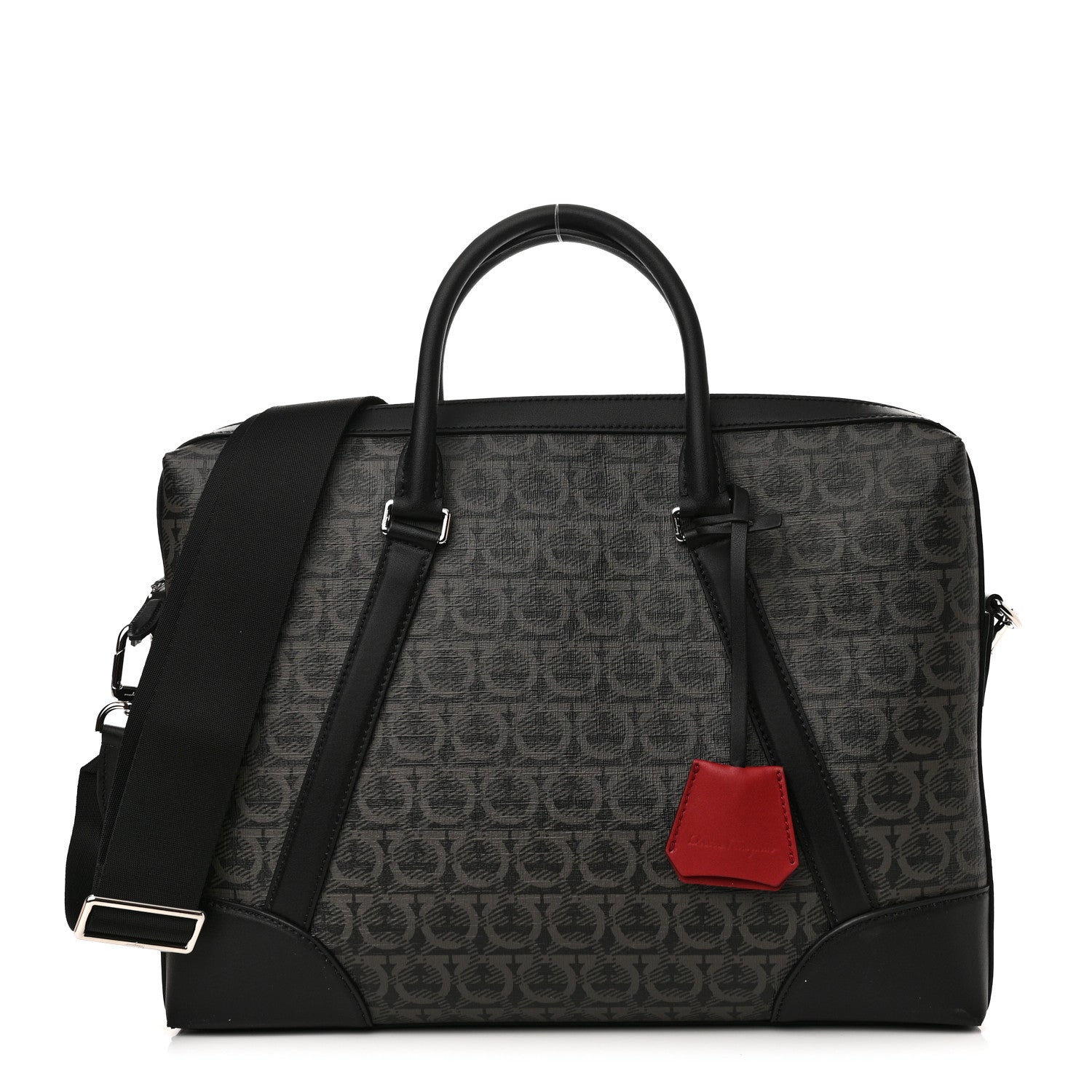 Salvatore Ferragamo Gancini Monogram Calfskin Briefcase Black Grey 1 of 12