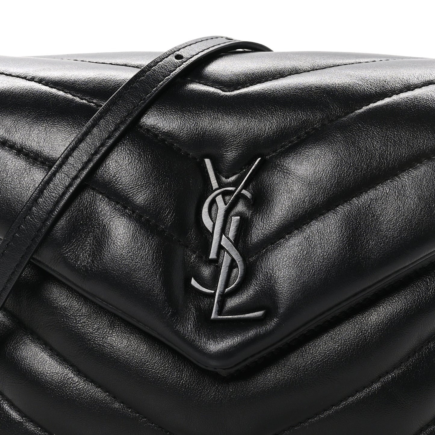 Calfskin Y Quilted Monogram Monochrome Toy Loulou Crossbody Bag Black