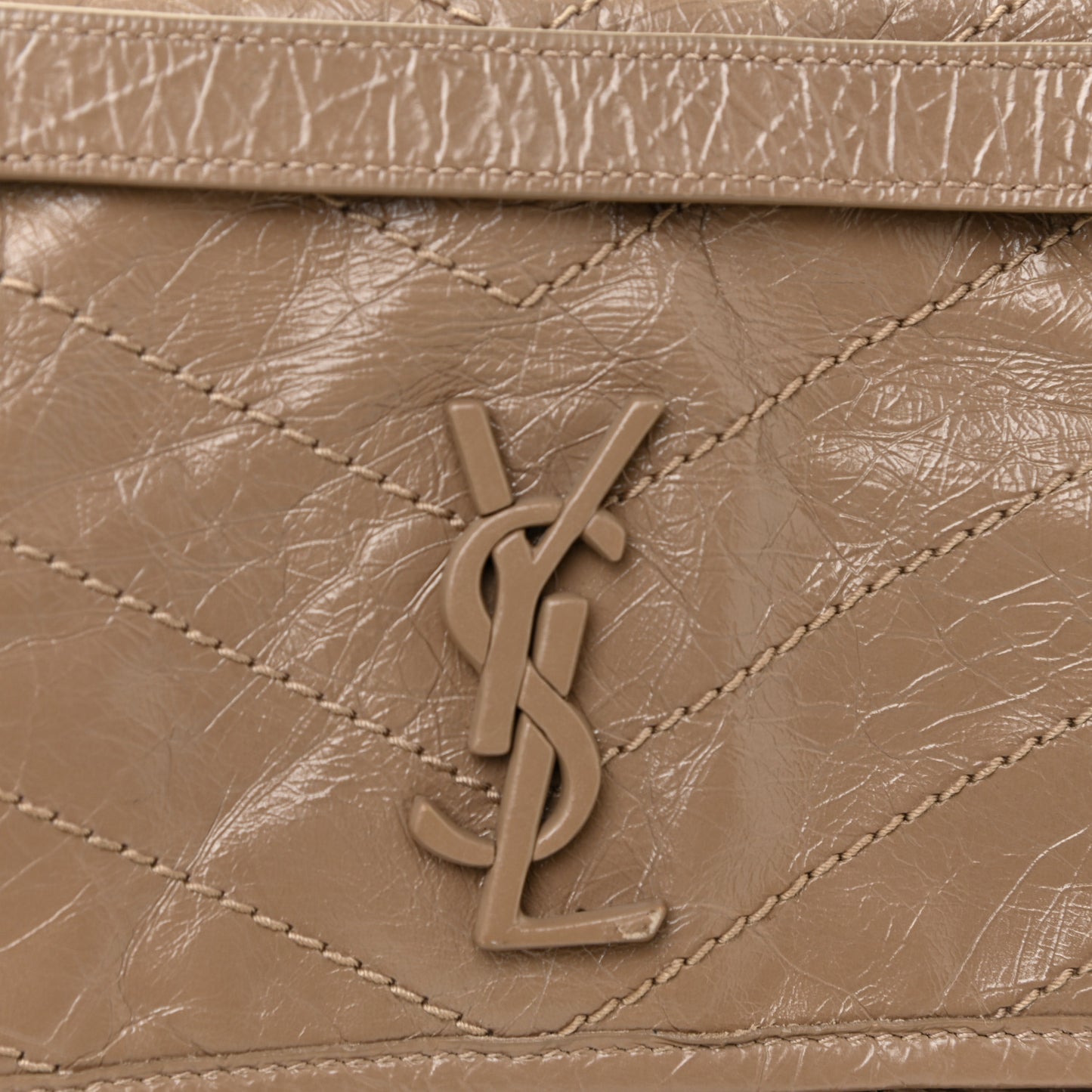 Crinkled Calfskin Matelasse Monogram Baby Niki Chain Satchel Light Taupe
