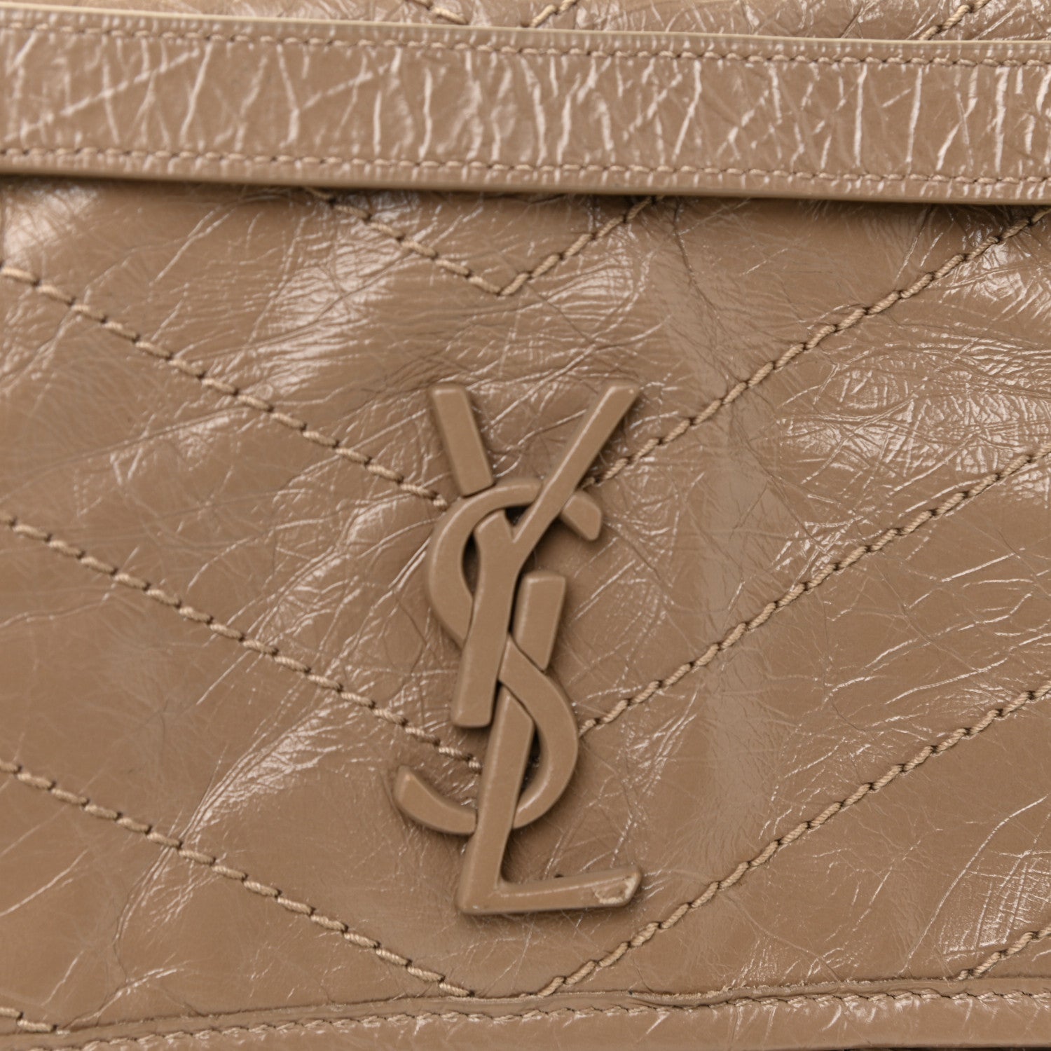 Saint Laurent Crinkled Calfskin Matelasse Monogram Baby Niki Chain Satchel Light Taupe 10 of 14