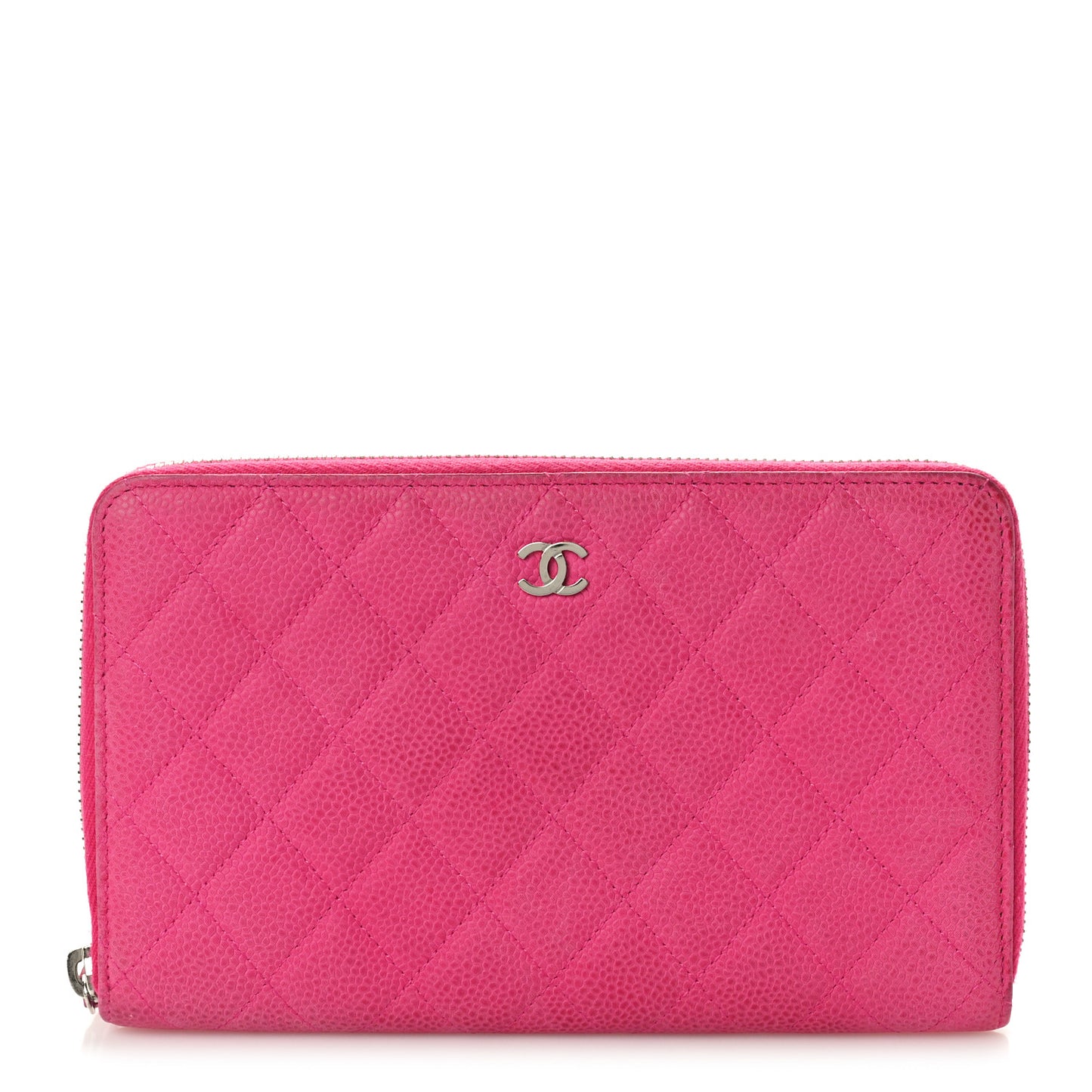 Iridescent Caviar Quilted Large Zip Around Organizer Wallet Pink