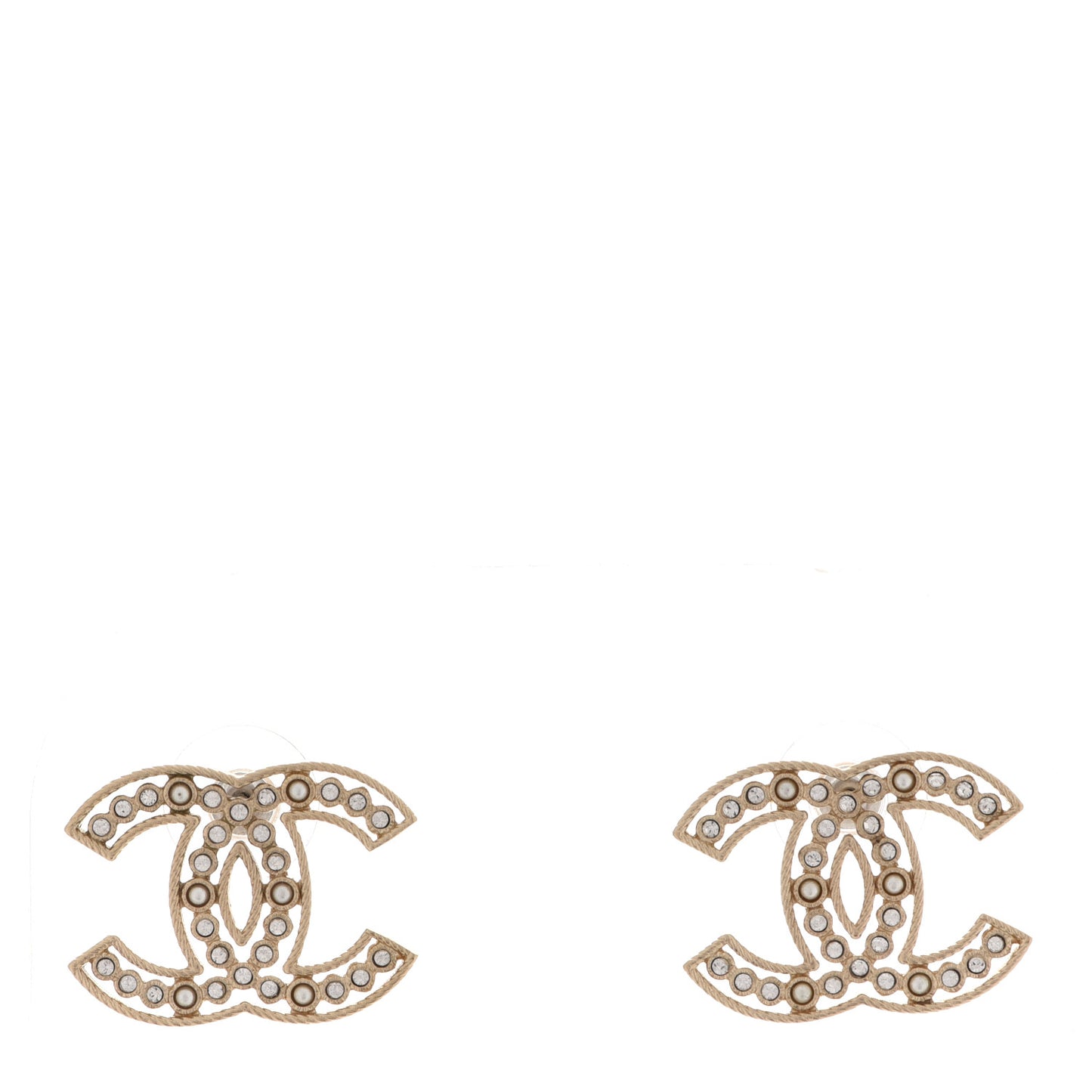 Pearl Crystal Sparkling Pearls CC Earrings Light Gold