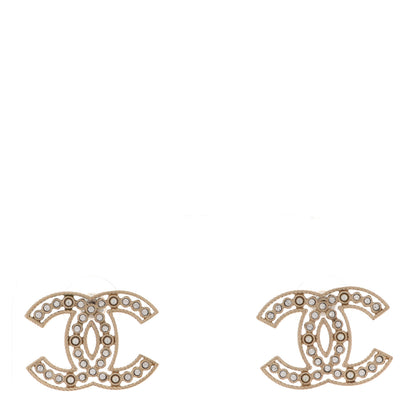 Chanel Pearl Crystal Sparkling Pearls CC Earrings Light Gold 1 of 4