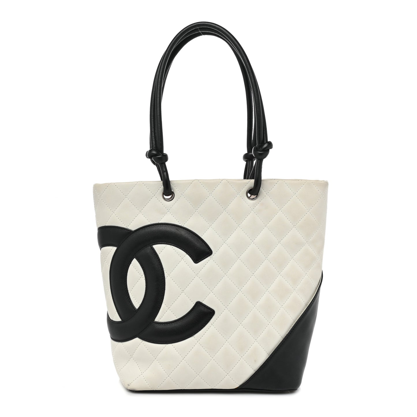 Calfskin Quilted Medium Cambon Tote White Black