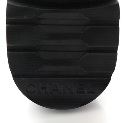Chanel Lambskin Calfskin Quilted Lace Up Combat Boots 37.5 Beige Black 9 of 14