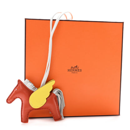 Hermes Milo Lambskin Grigri Rodeo Pegase Horse Bag Charm PM Cornaline Bleu Brume Lime 5 of 5