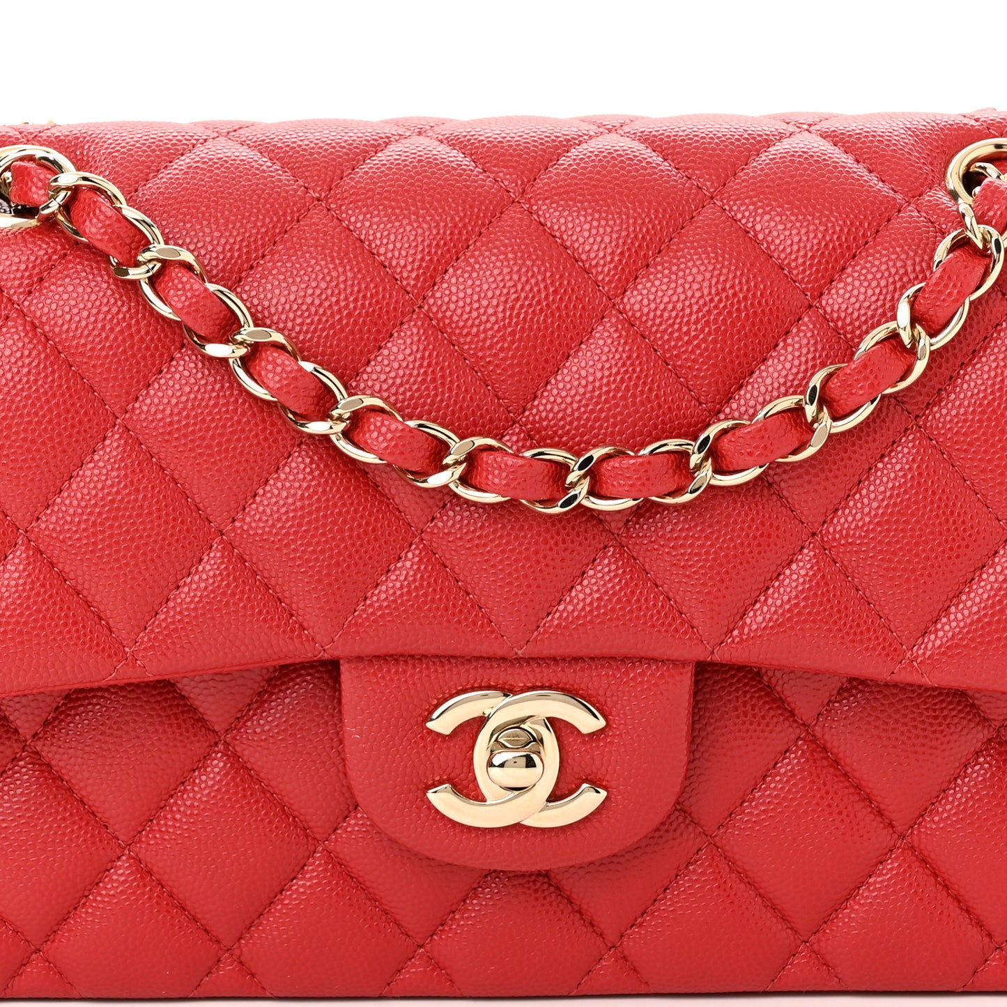Caviar Quilted Medium Double Flap Red