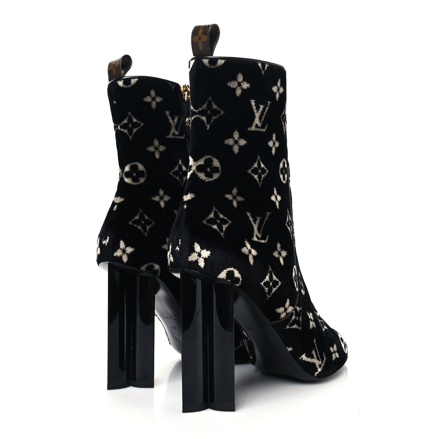 Velvet Monogram Silhouette Ankle Boots 40 Black