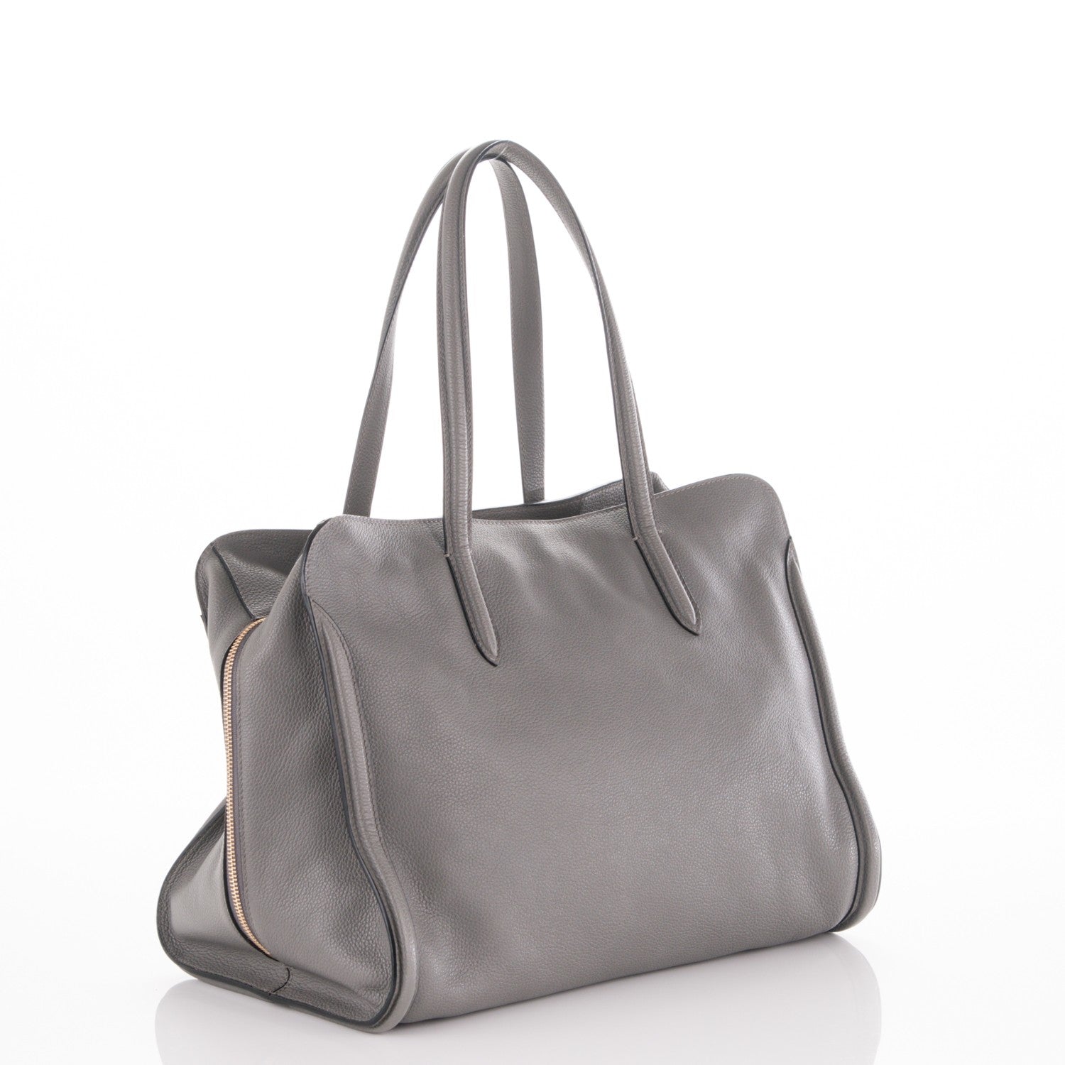 Alexander McQueen Pebbled Calfskin Large Skull Padlock Zip Around Tote Dark Grey 3 of 7
