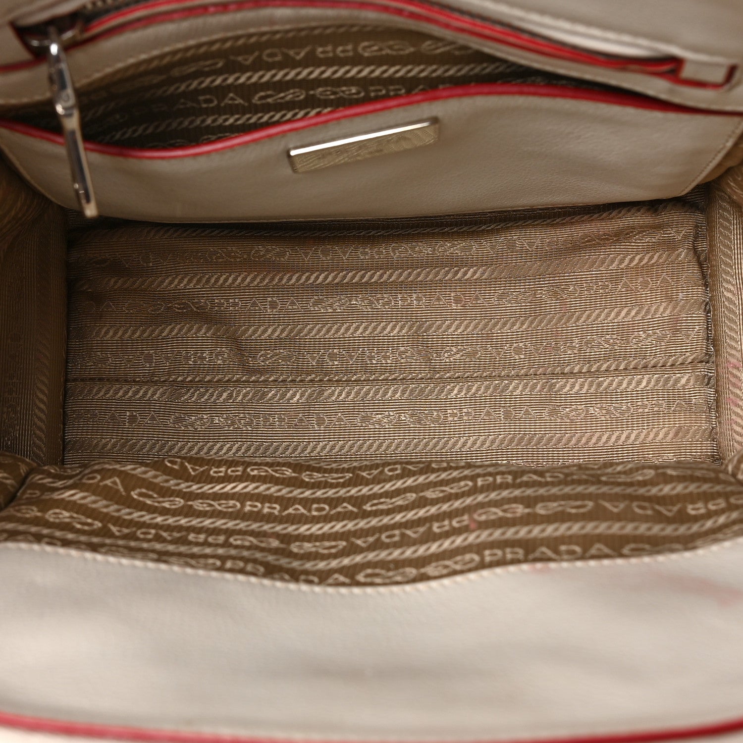 Prada Glace Calf Suede Mini Twin Pocket Tote Talco Rosso 5 of 8