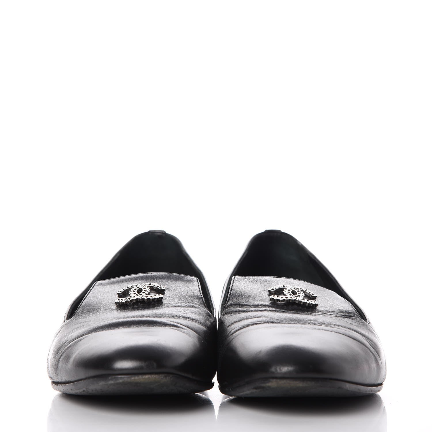 Chanel Lambskin CC Loafers 36.5 Black 2 of 13