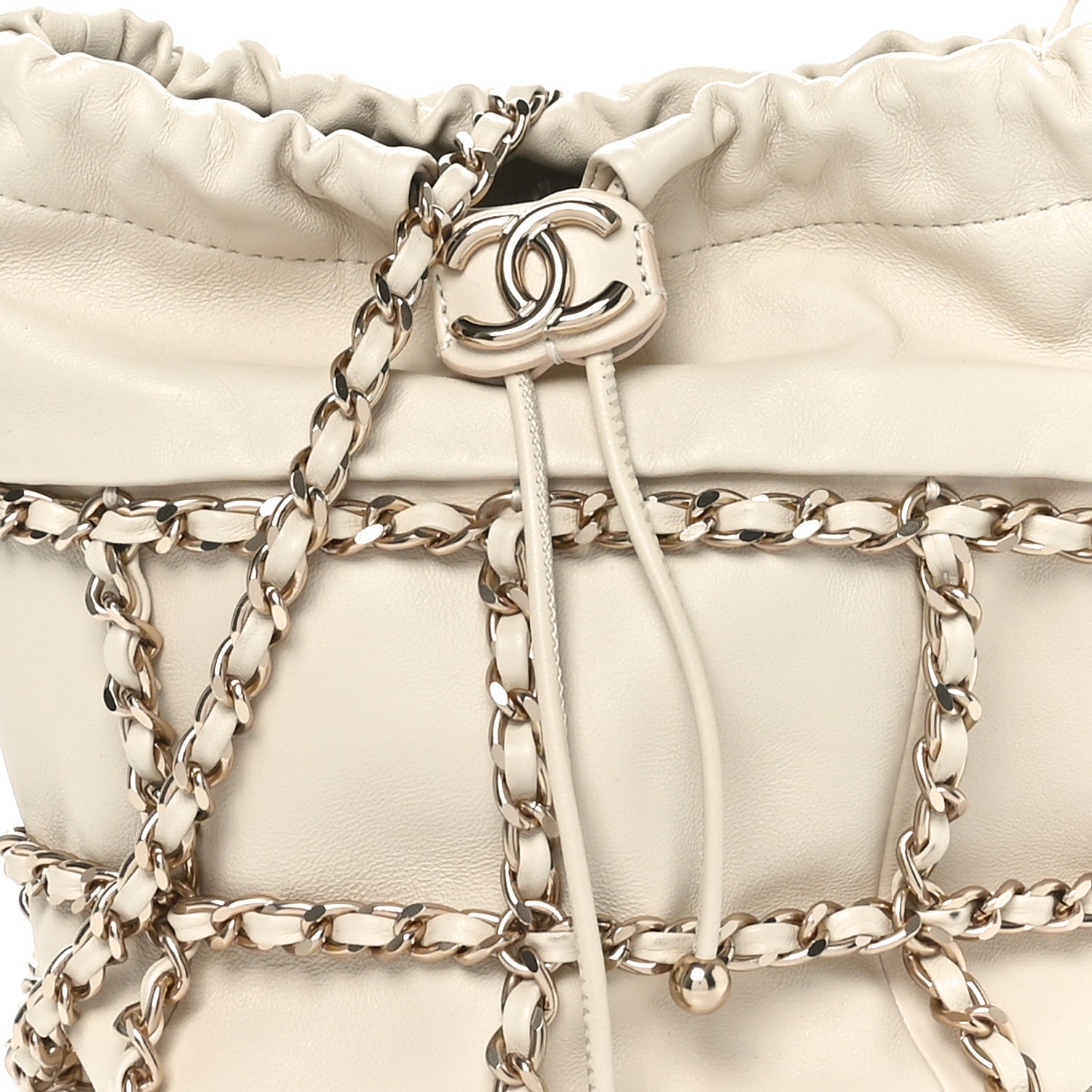 Chanel Lambskin Bucket Chain Drawstring Bag Beige 8 of 10