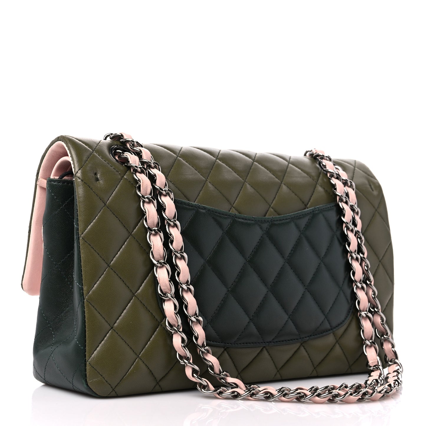 Lambskin Quilted Tri-Color Medium Double Flap Green Pink