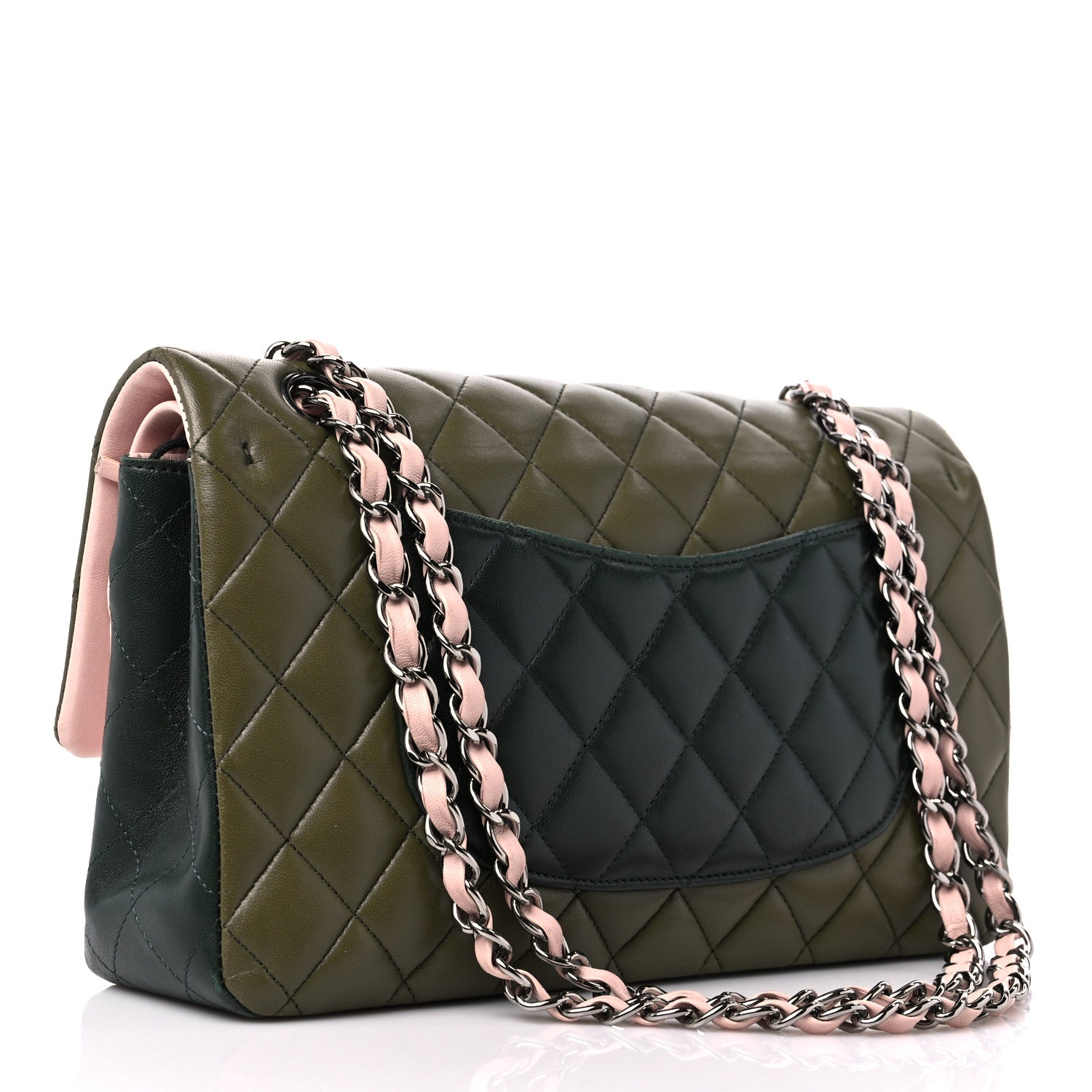 Chanel Lambskin Quilted Tri-Color Medium Double Flap Green Pink 3 of 11