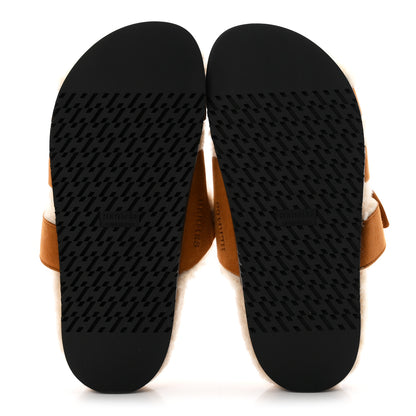 Hermes Suede Goatskin Woolskin Womens Chypre Sandals 37 Naturel Ecru 6 of 9
