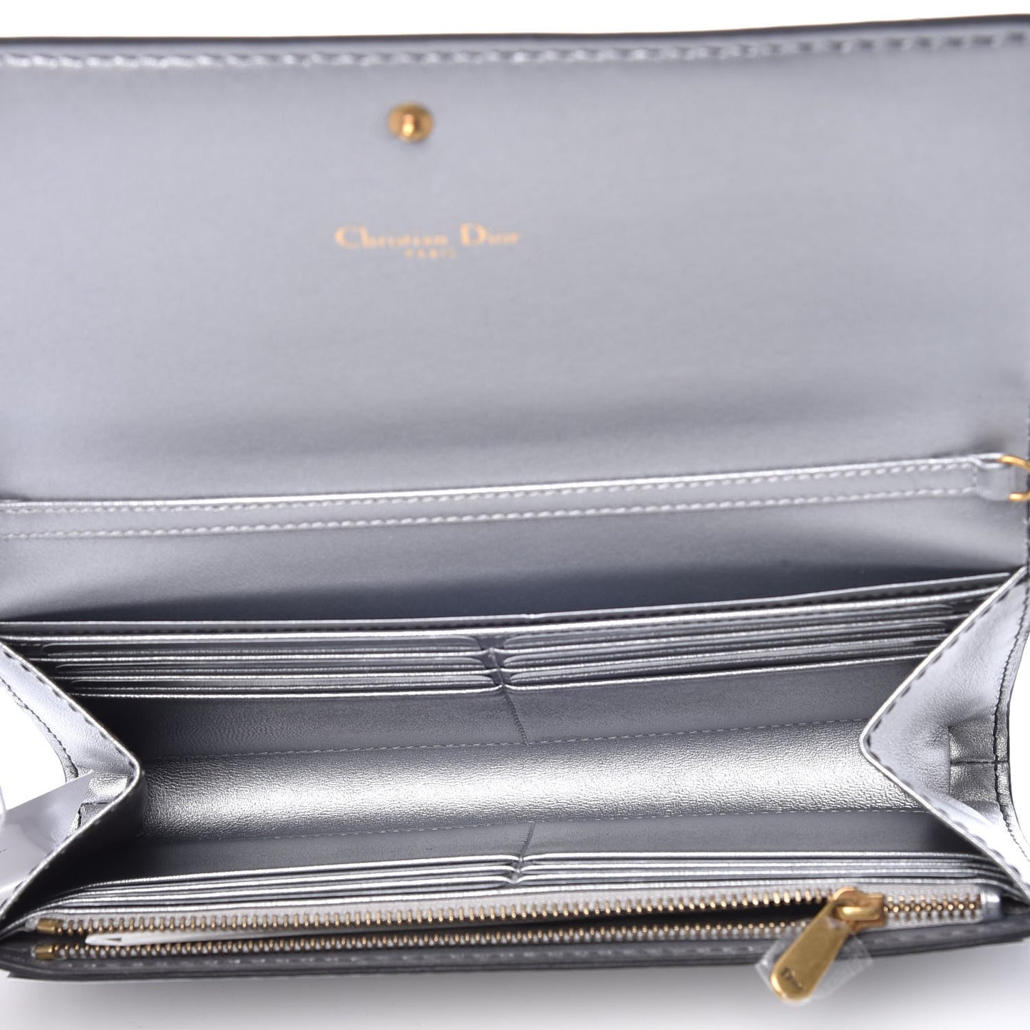Metallic Calfskin J'Adior Croisiere Chain Wallet Silver
