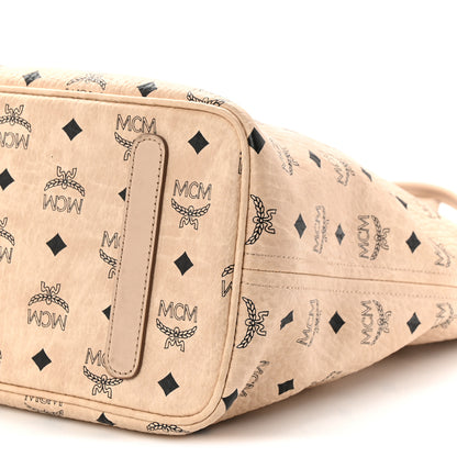 MCM Visetos Medium Studded Rabbit Top Zip Shopper Tote Beige 10 of 14