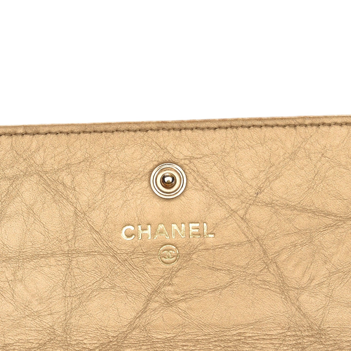 Aged Metallic Calfskin Quilted Large Palette Flap Wallet Gold