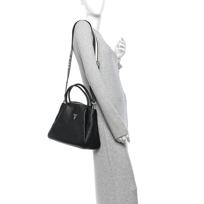 Prada Vitello Daino Soft Medium Zippered Top Handle Bag Black 2 of 9