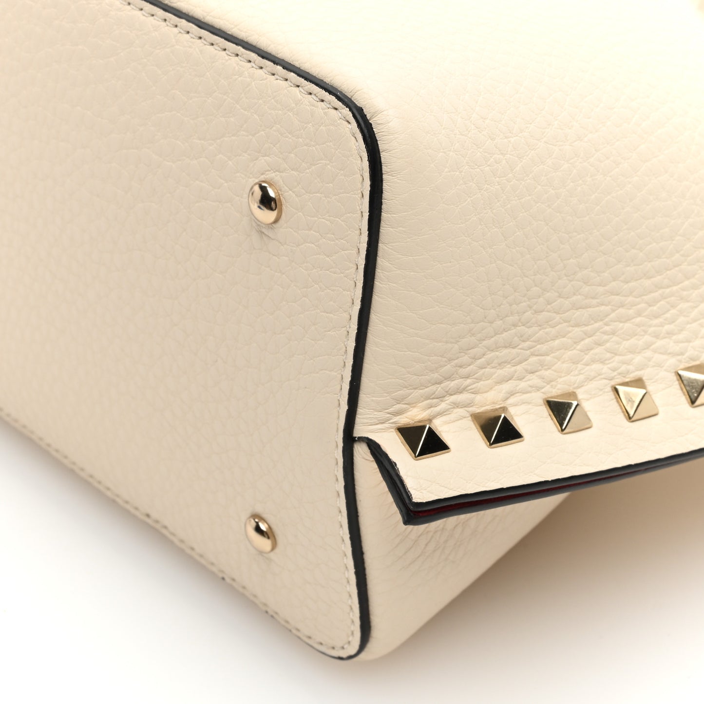 Grained Calfskin Small Rockstud Tote Light Ivory Rubino
