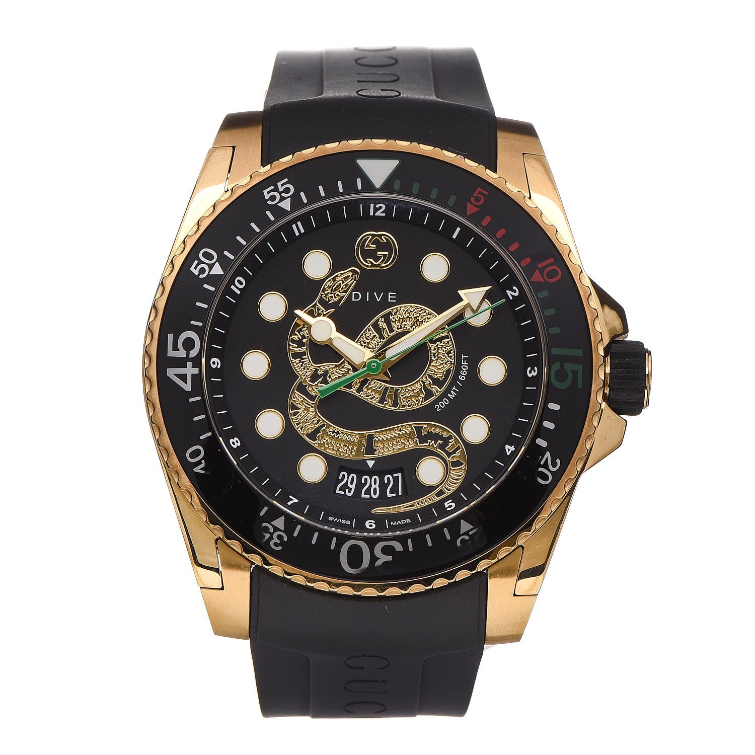 Gucci Stainless Steel Rubber 45mm Dive Snake Quartz Watch Black 1 of 7