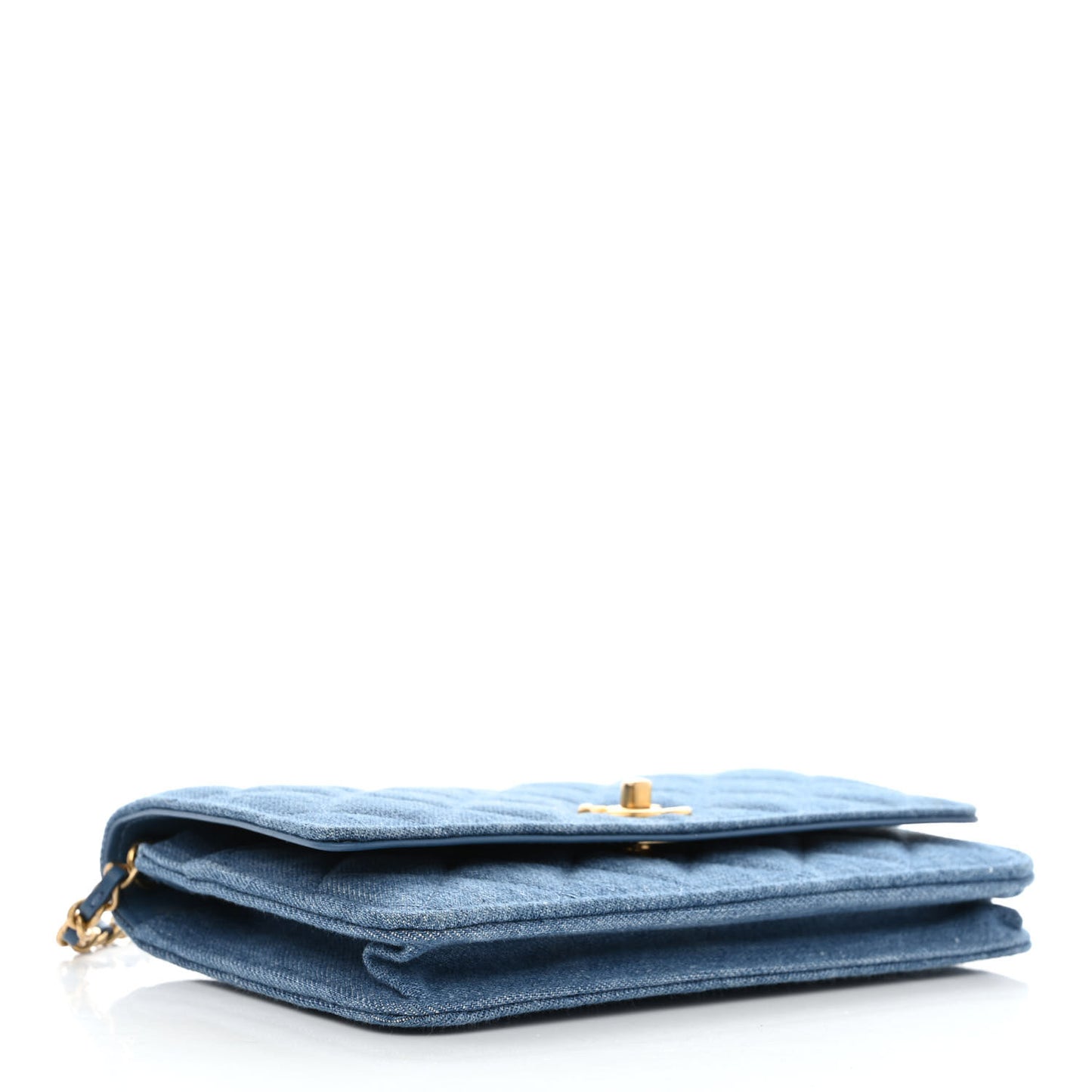 Denim Quilted CC Pearl Crush Wallet On Chain WOC Blue