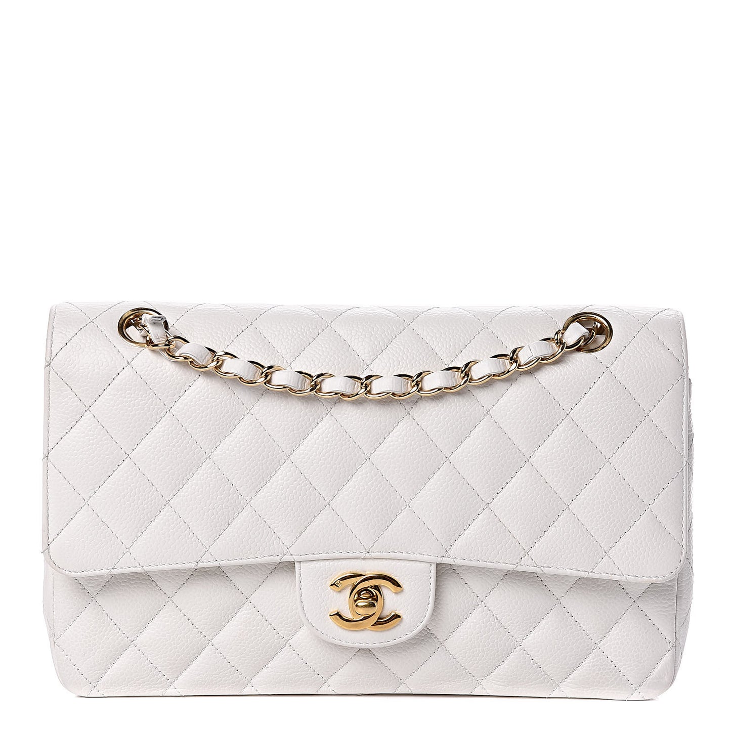 Caviar Quilted Medium Double Flap White