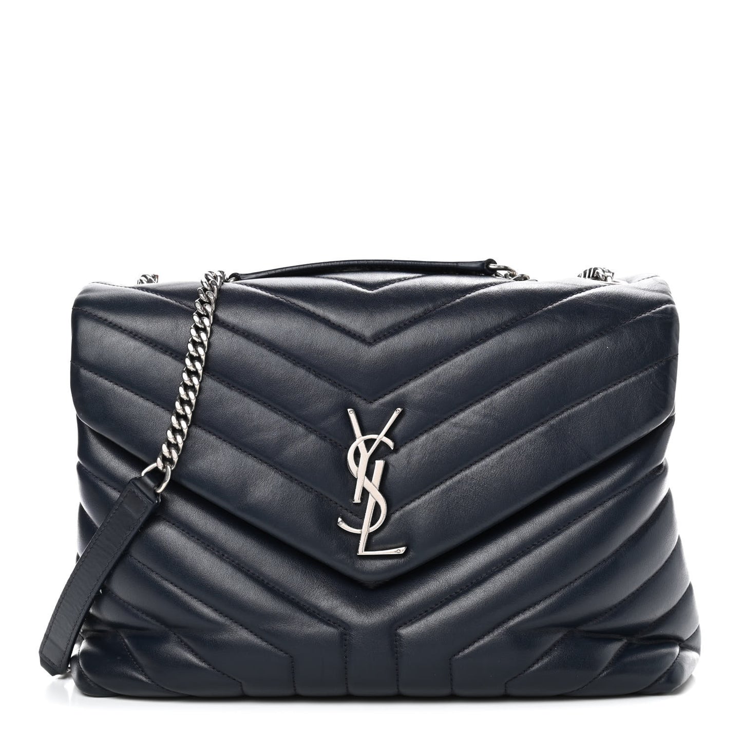 Calfskin Y Quilted Monogram Medium Loulou Chain Satchel Medium Blue