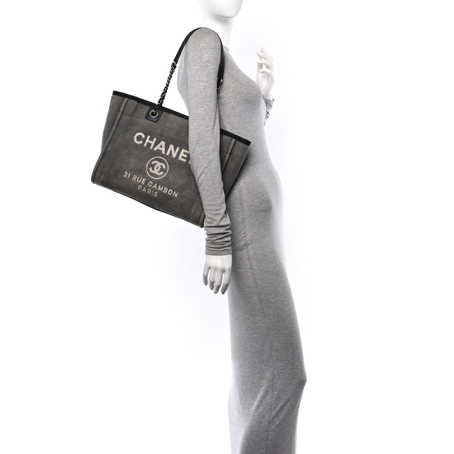 Chanel Canvas Small Deauville Tote Grey 3 of 12