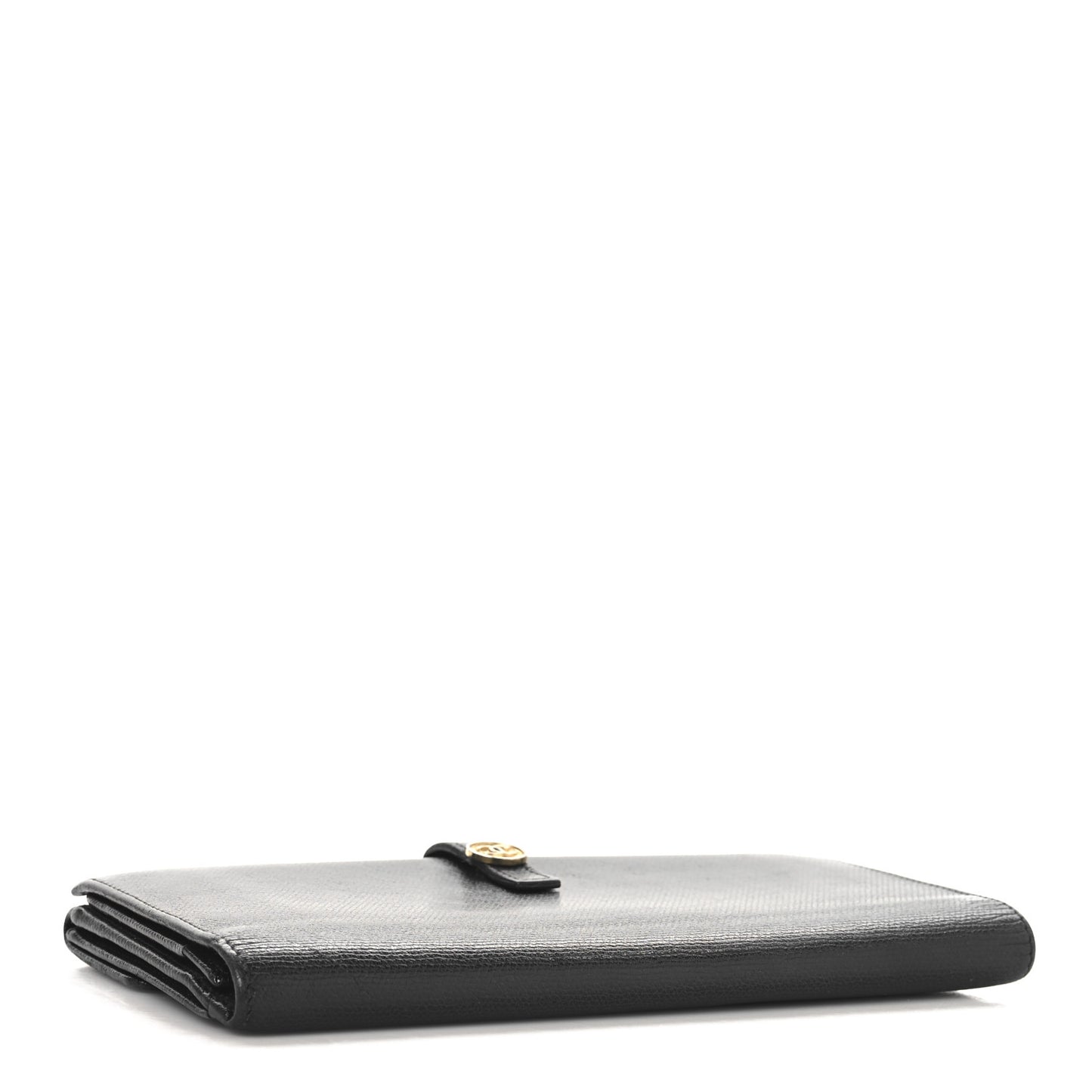 Grained Calfskin CC Button Long Wallet Black