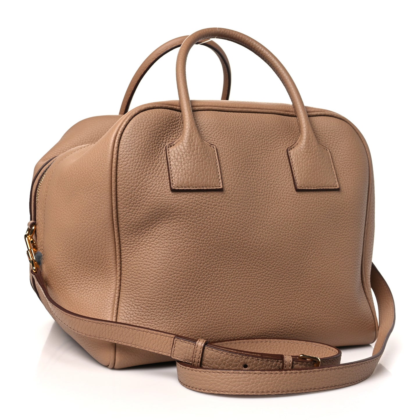 Grainy Calfskin Medium Cube Bowling Bag Biscuit