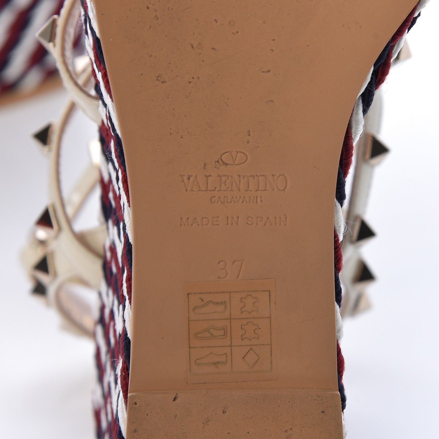 Valentino Garavani Patent Rockstud Ankle Strap Torchon Espadrille Caged 25/95mm Wedge Sandals 37 Light Ivory 9 of 11