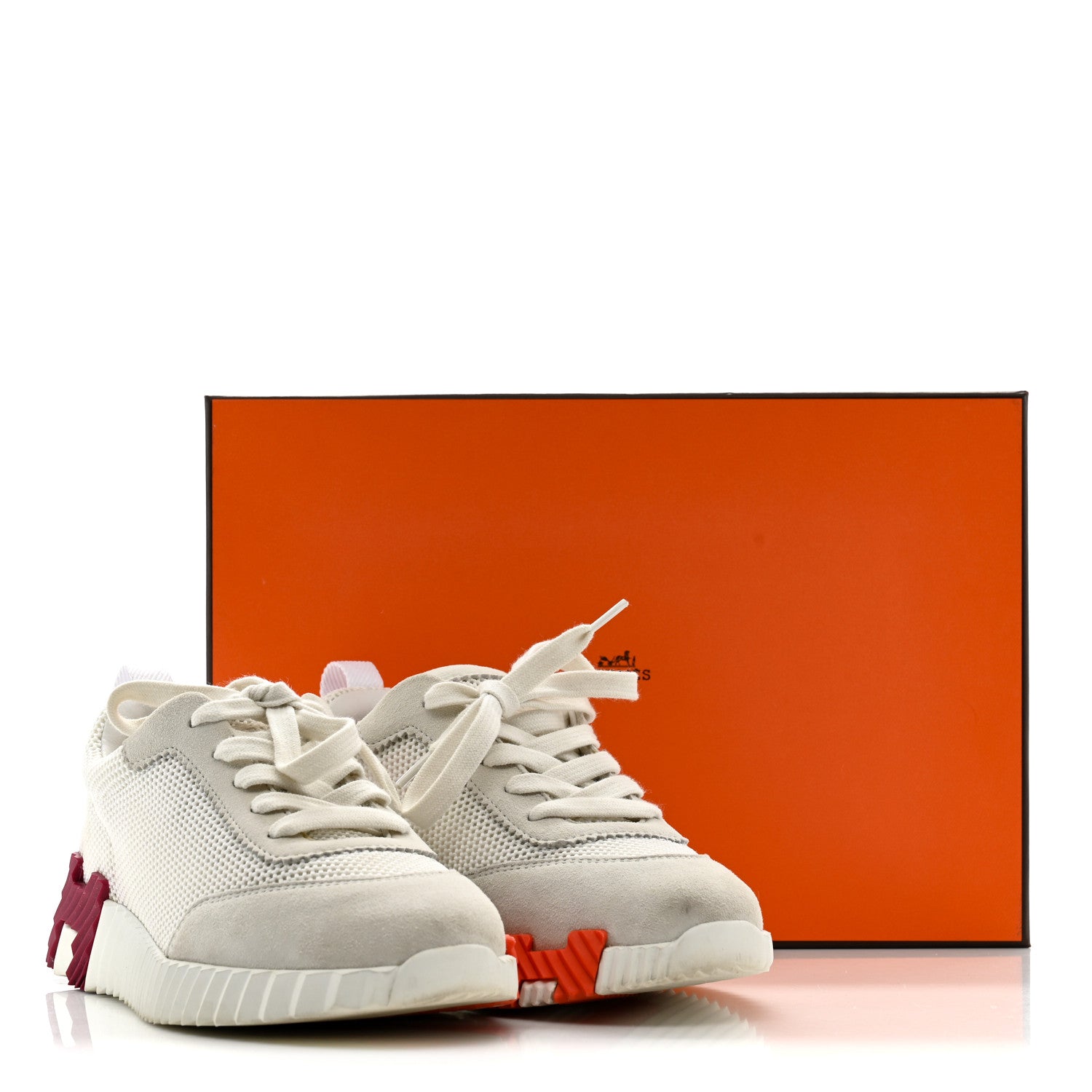 Hermes Air Mesh Suede Goatskin Bouncing Sneakers 35 White Orange Pink 12 of 12