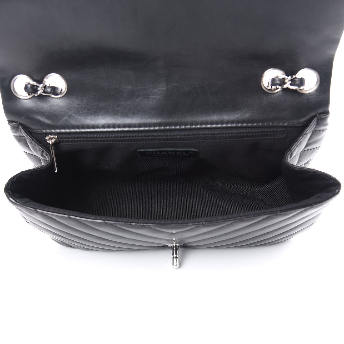 Lambskin Surpique Chevron Medium Single Flap Black