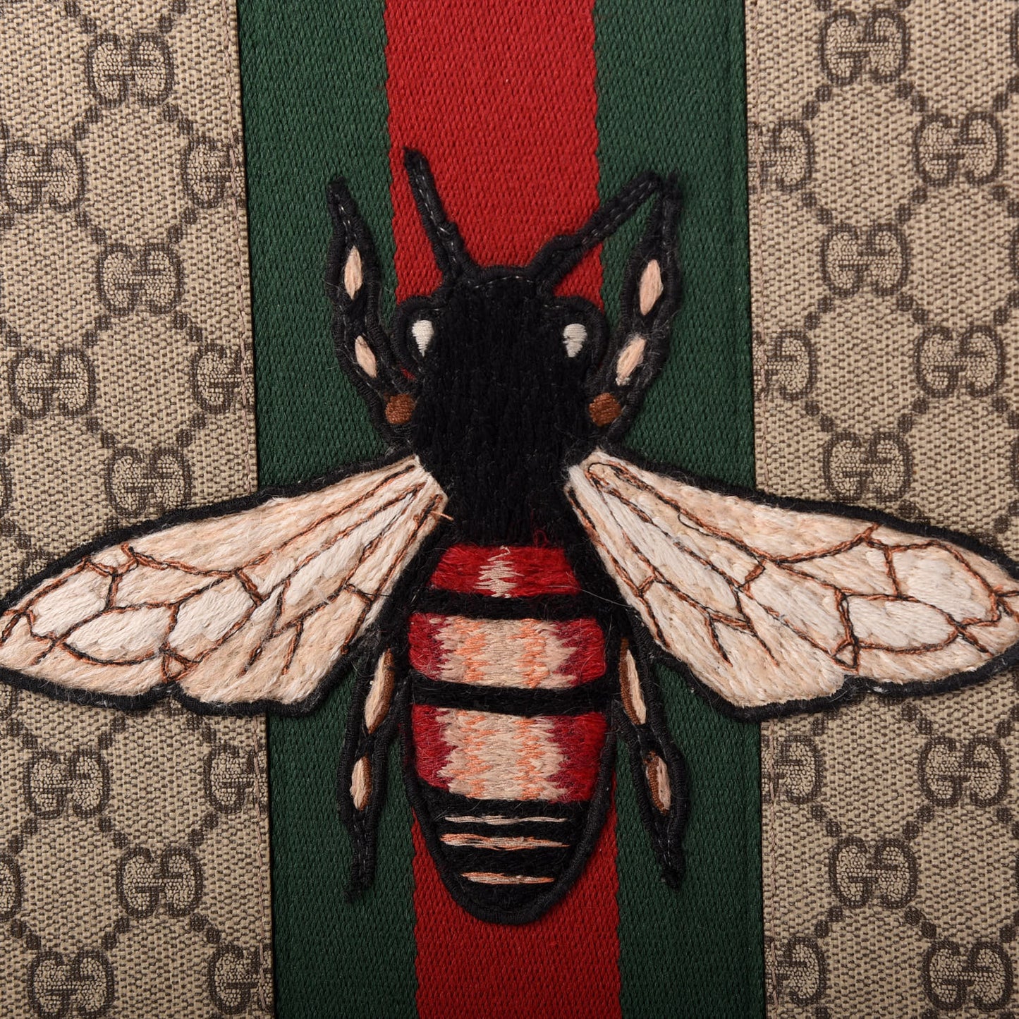 GG Supreme Monogram Web Animalier Bee Embroidered Medium Documents Holder Beige New Acero