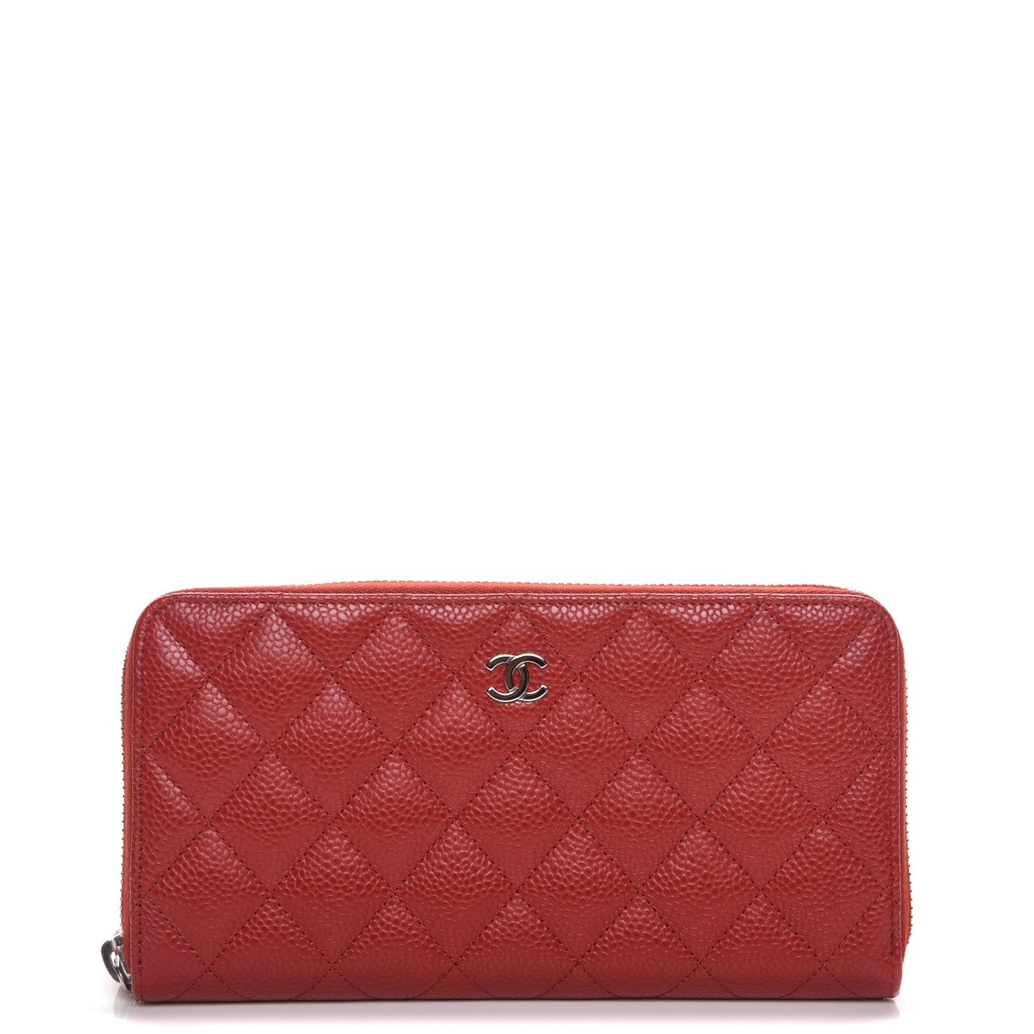 Chanel Caviar Quilted Large Gusset Zip Around Wallet Red 1 of 9