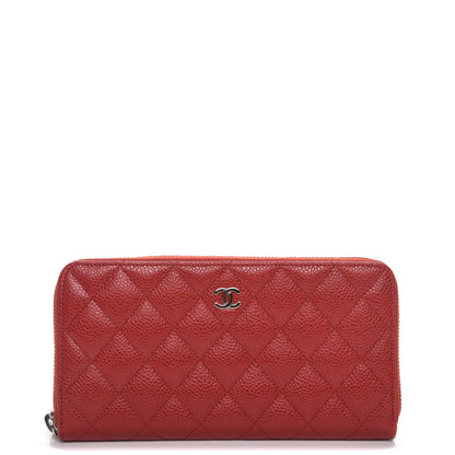 Chanel Caviar Quilted Large Gusset Zip Around Wallet Red 1 of 9
