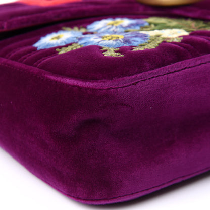 Gucci Velvet Matelasse Loved Embroidered Medium GG Marmont Shoulder Bag Fuchsia Violet Cyclamen 10 of 14