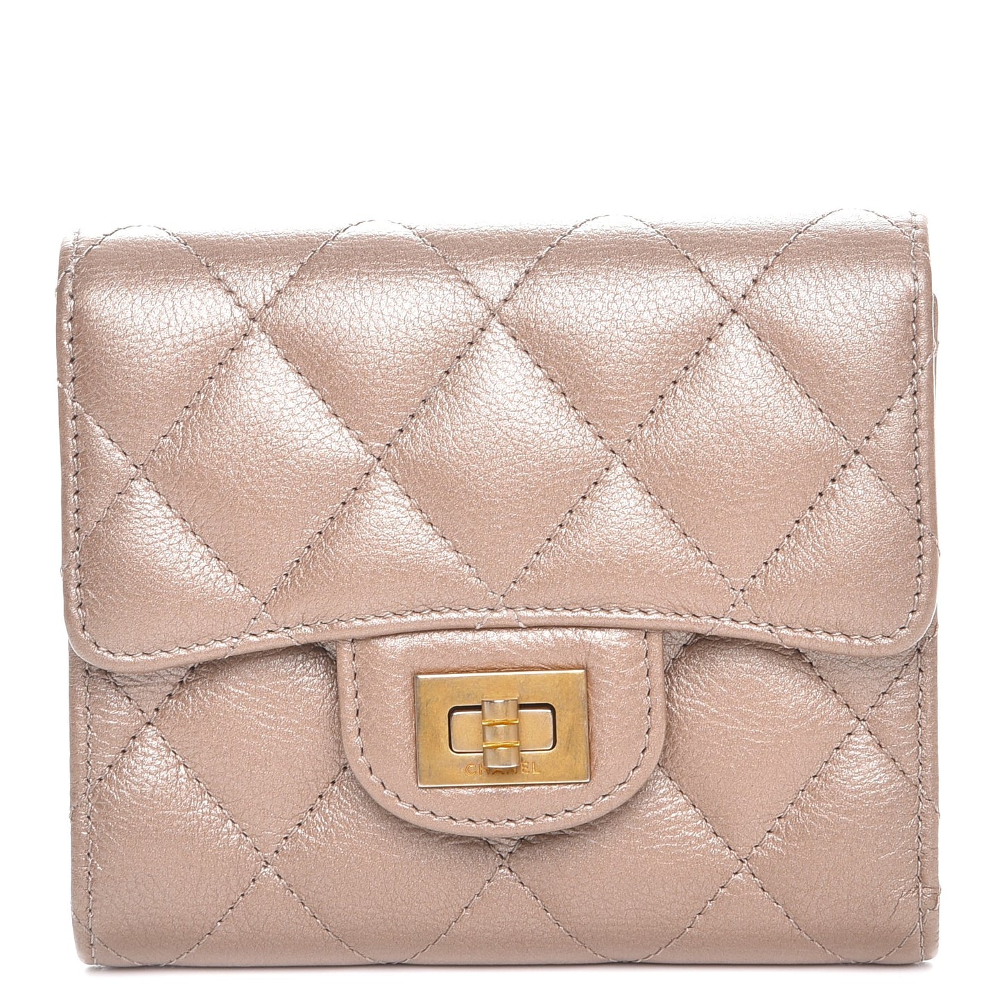 Metallic Aged Calfskin Quilted Small Reissue Wallet Gold