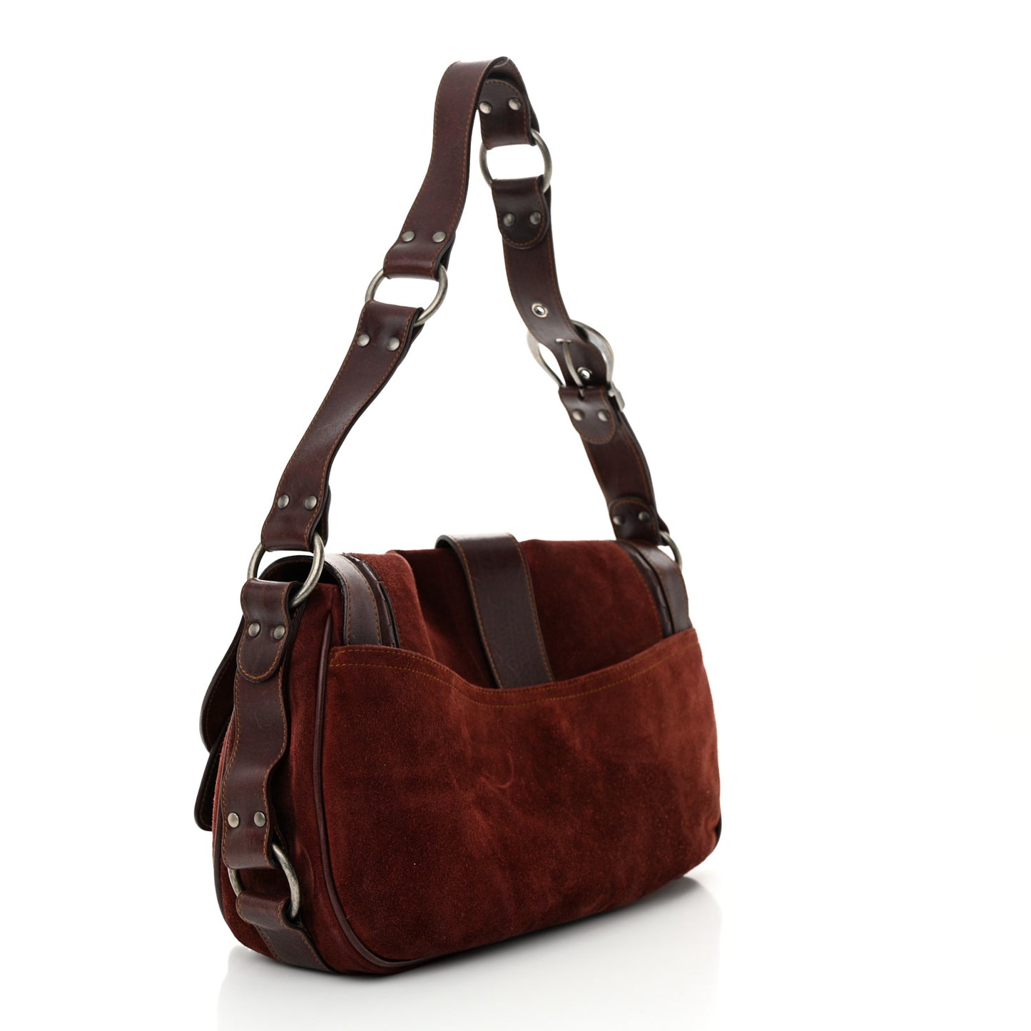 Suede Calfskin Medium Gaucho Double Saddle Burgundy