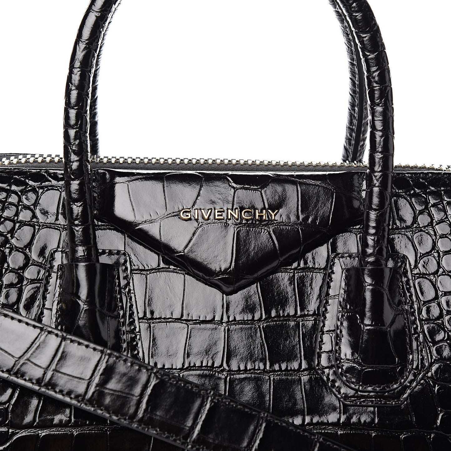 Calfskin Crocodile Embossed Small Antigona Black