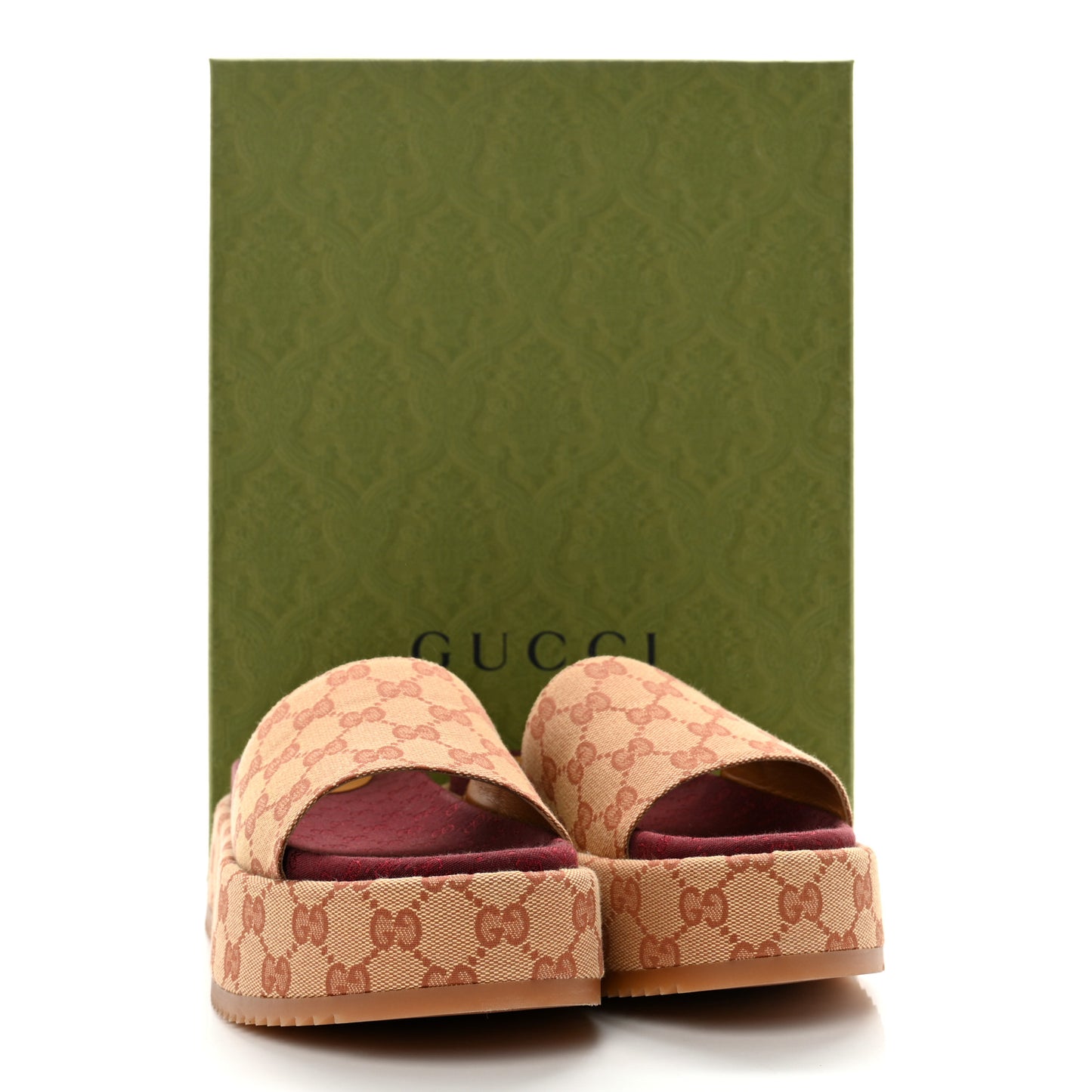Canvas GG Monogram Angelina Platform Slide Sandals 39.5 Beige Ruggine